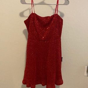 Red Sequin Mini Skater Dress Medium